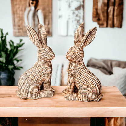 Resin Basket Weave Bunny Decor For Spring Tables