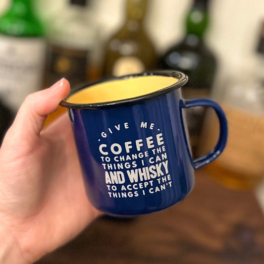 Dame café para cambiar las cosas que puedo y whisky para aceptar las cosas que no puedo, taza de café esmaltada de 11 oz.
