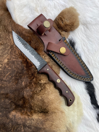 Carbon Steel Tanto TC-065 by Titan International K with brown handle and leather sheath on Tampa Home & Garden Store