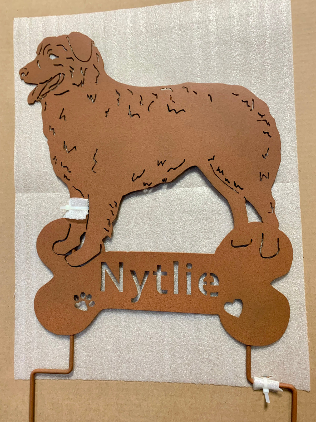 Australian Shepherd statue wall art rust-brown metal silhouette by Rustica Ornamentals lawn ornament on Tampa Home & Garden Store