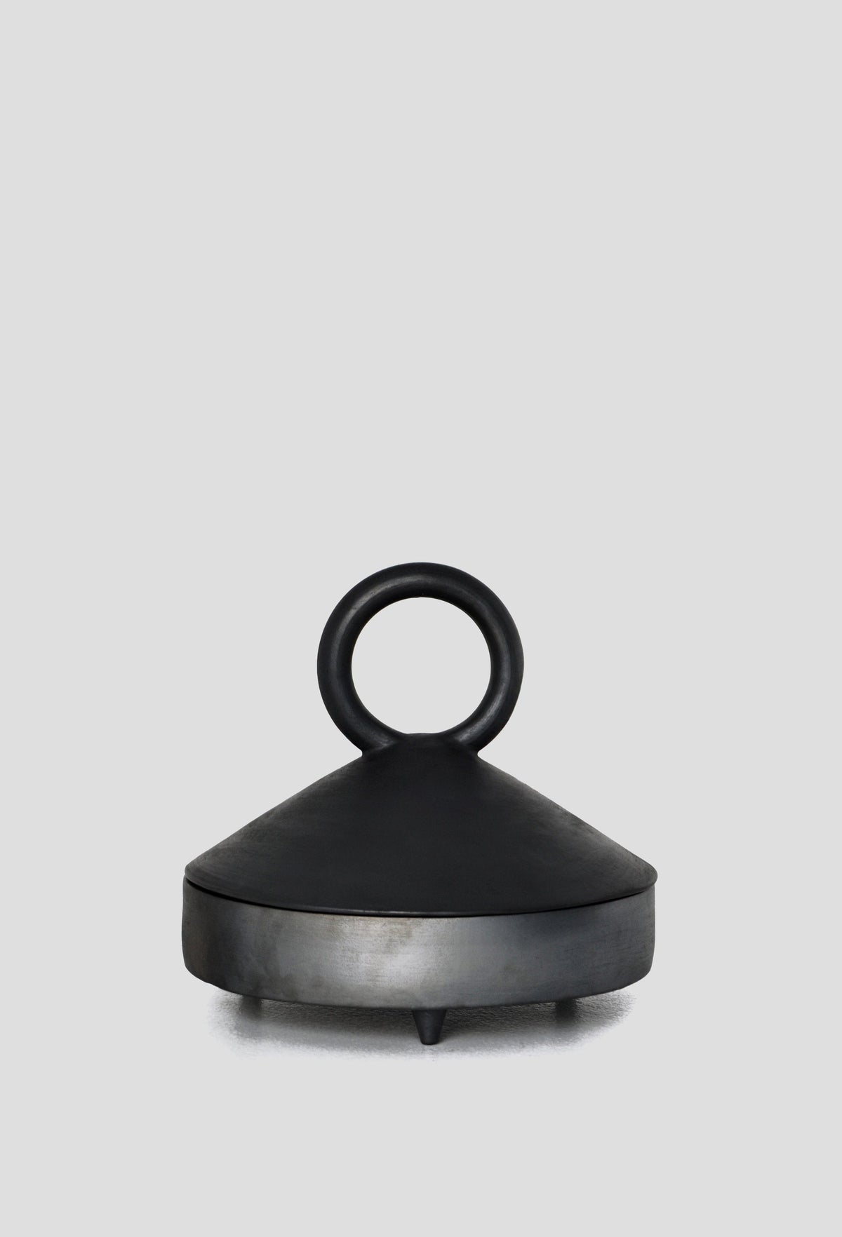 Shallow serving bowl with lid, black metal, ring handle by Creating Comfort Guculia Shadow on Tampa Home & Garden Store