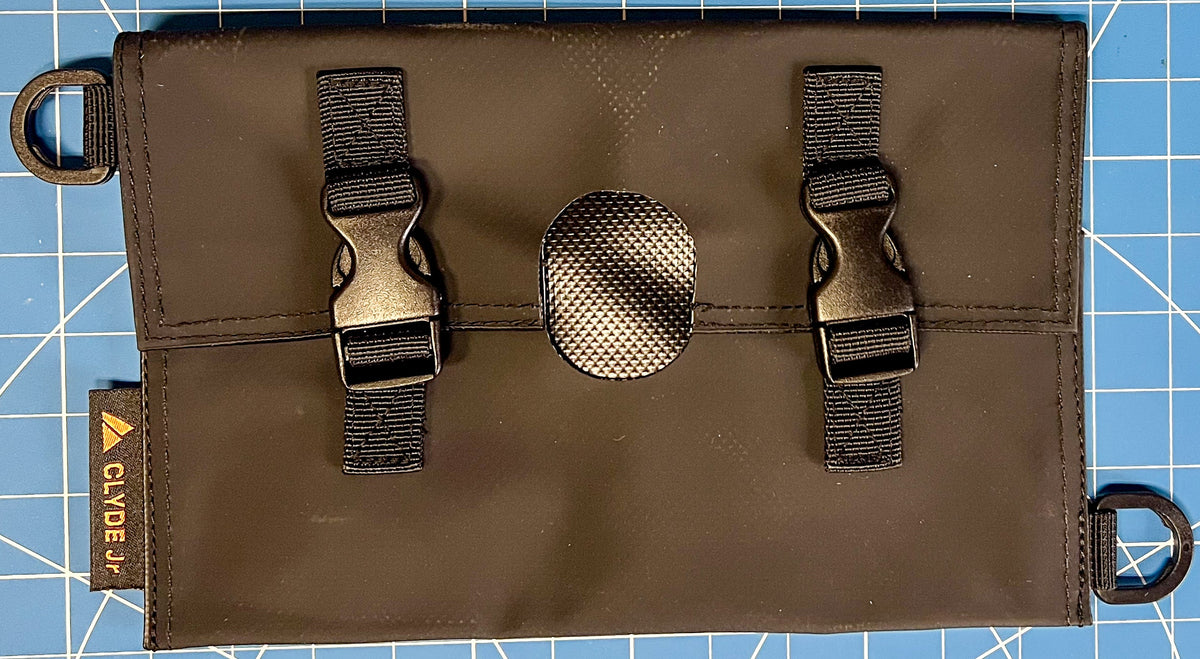 Clyde Jr Cover tool pouch by Backslope Tools; black leather case with two strap buckles on Tampa Home & Garden Store