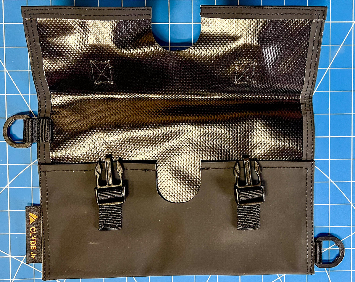 Clyde Jr Cover by Backslope Tools, black textured tool bag cover with adjustable buckles on Tampa Home & Garden Store