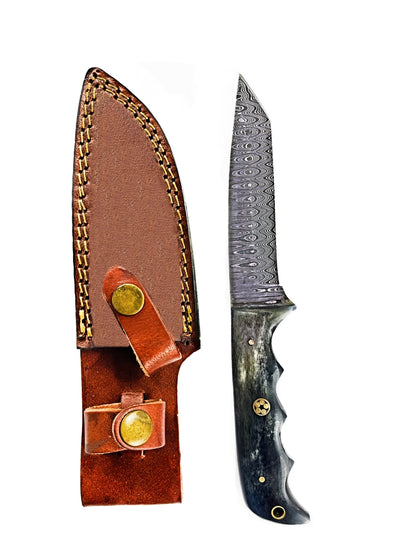 Titan Cavalry Damascus steel Tanto EDC tactical blade TD-010-B with leather sheath on Tampa Home & Garden Store