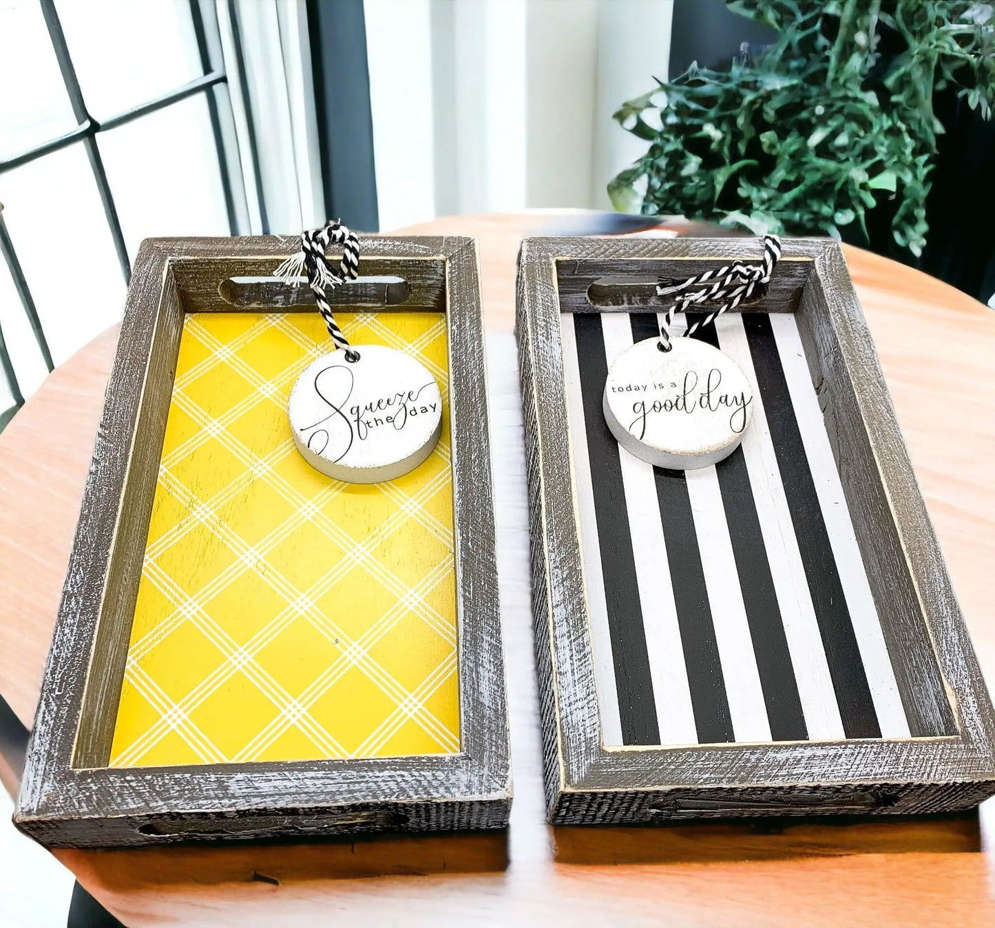 Black and White Farmhouse Wooden Tray Decor