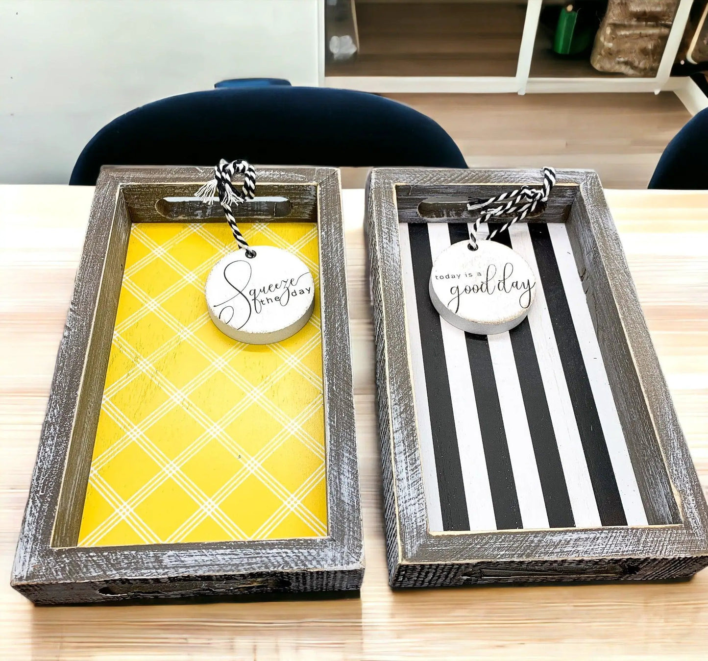Black and White Farmhouse Wooden Tray Decor