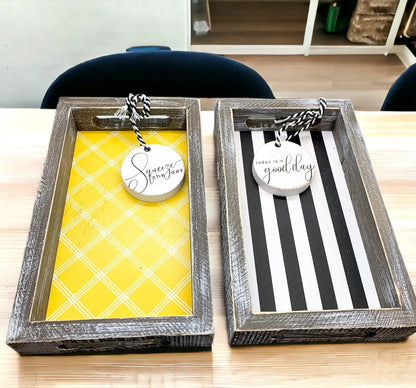 Black and White Farmhouse Wooden Tray Decor