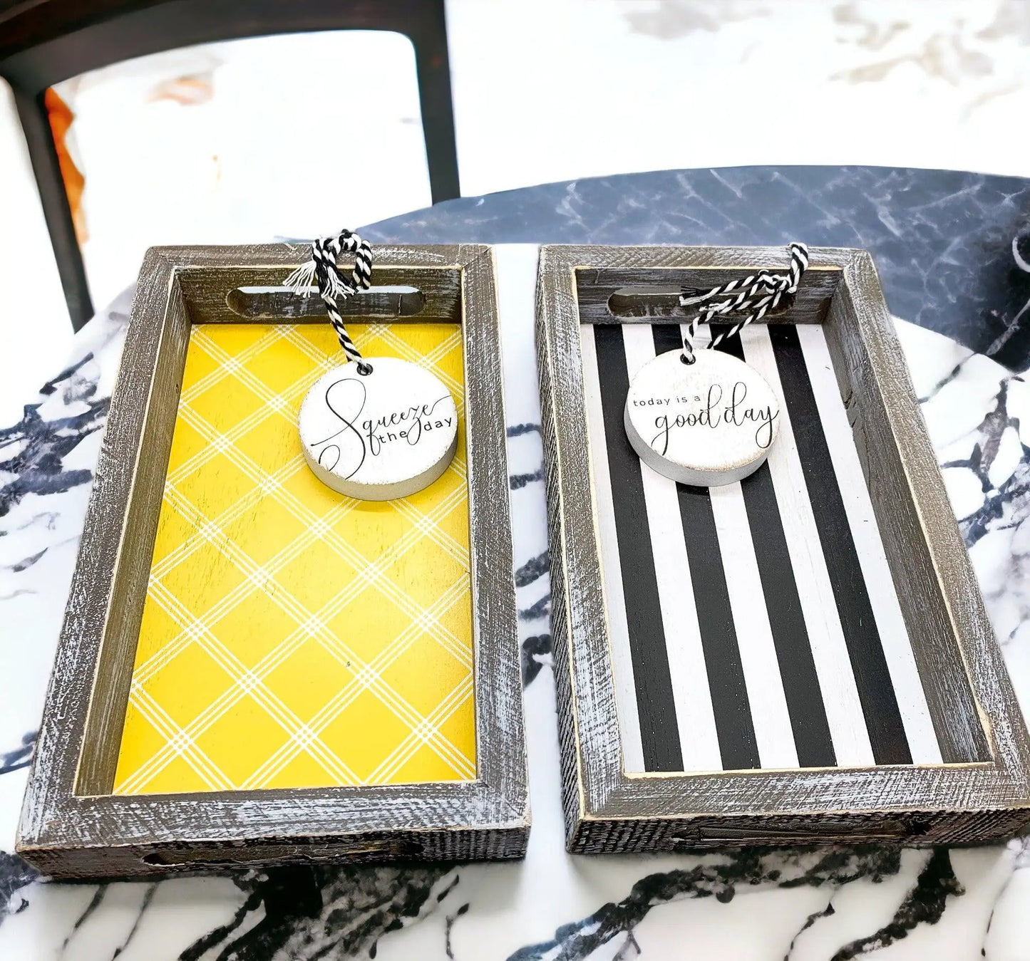 Black and White Farmhouse Wooden Tray Decor