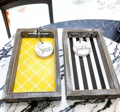 Black and White Farmhouse Wooden Tray Decor