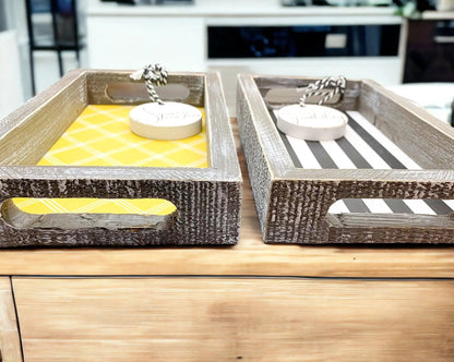 Black and White Farmhouse Wooden Tray Decor