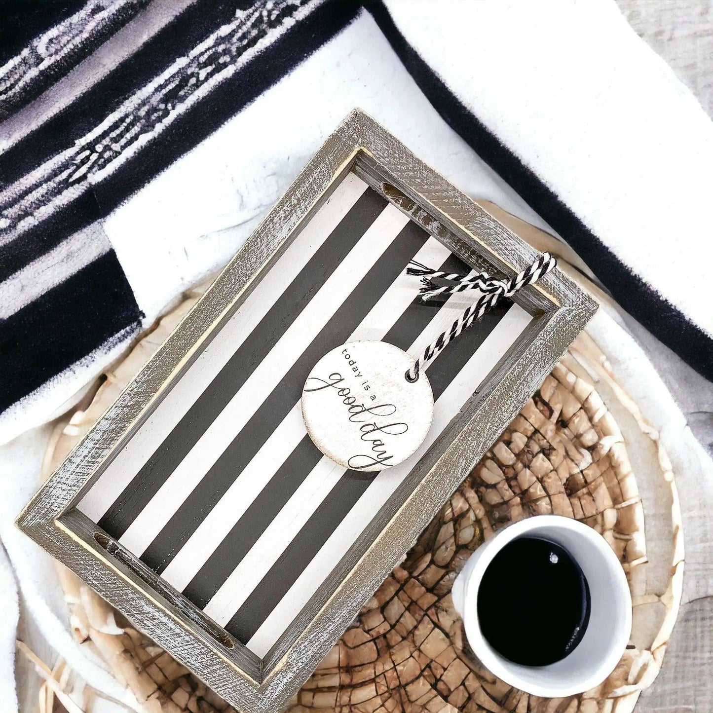 Black and White Farmhouse Wooden Tray Decor