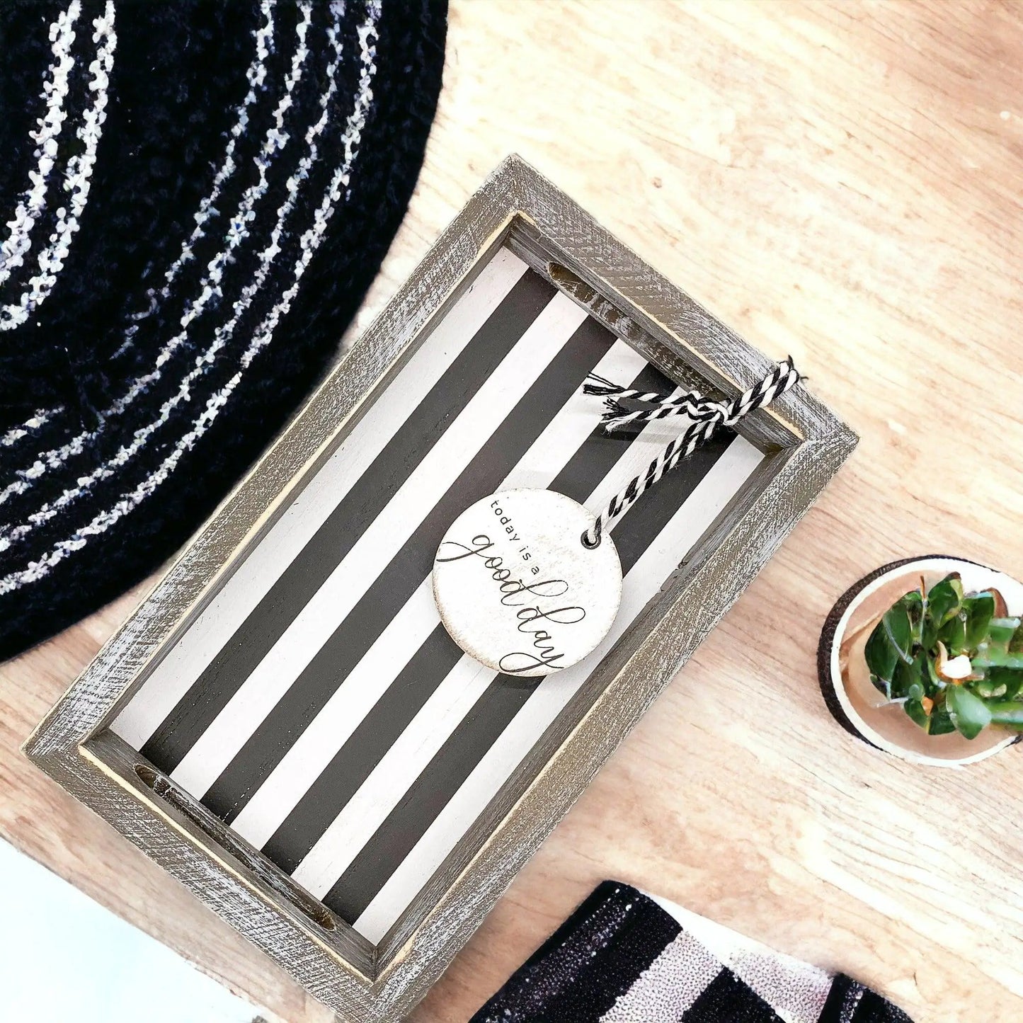 Black and White Farmhouse Wooden Tray Decor