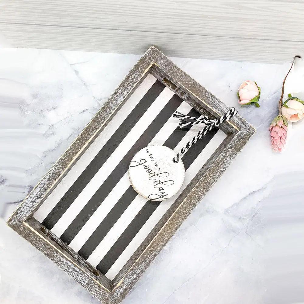 Black and White Farmhouse Wooden Tray Decor