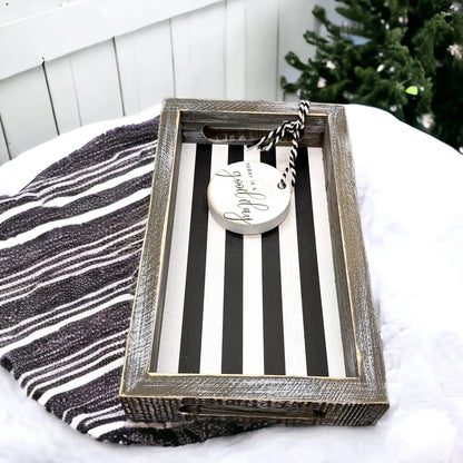 Black and White Farmhouse Wooden Tray Decor
