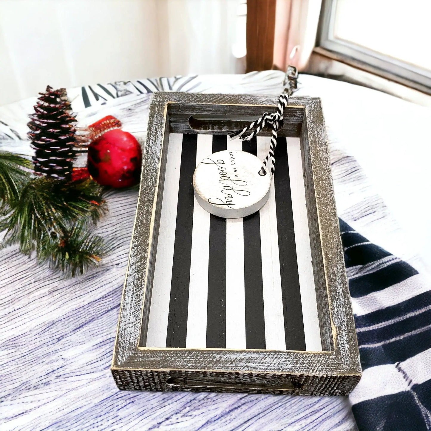Black and White Farmhouse Wooden Tray Decor