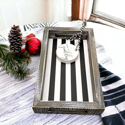 Black and White Farmhouse Wooden Tray Decor