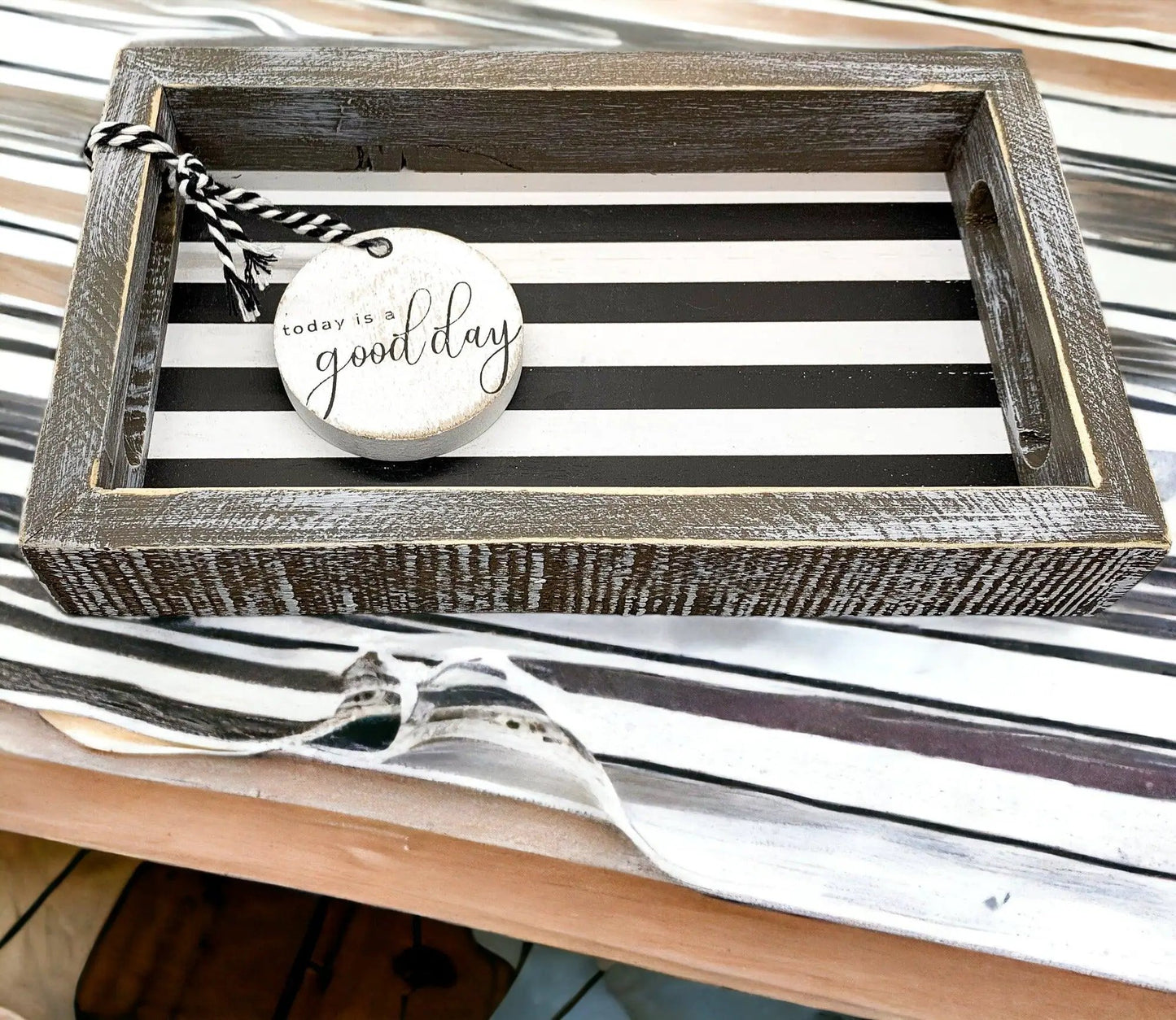 Black and White Farmhouse Wooden Tray Decor