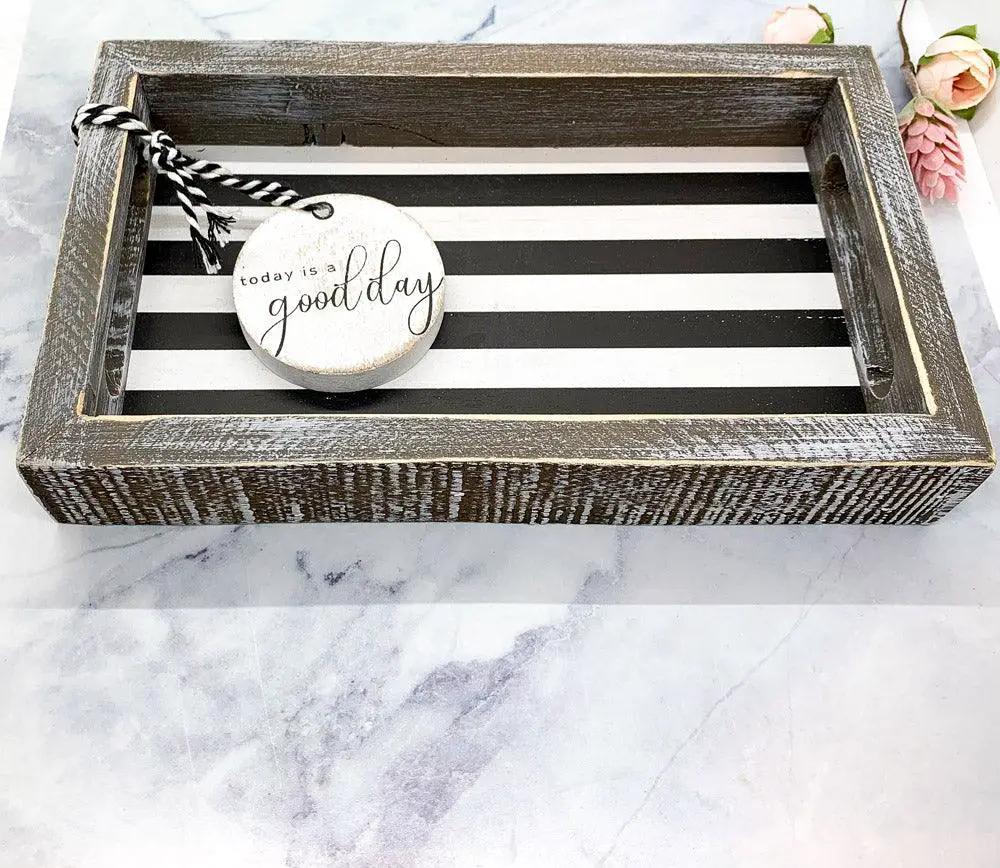 Black and White Farmhouse Wooden Tray Decor