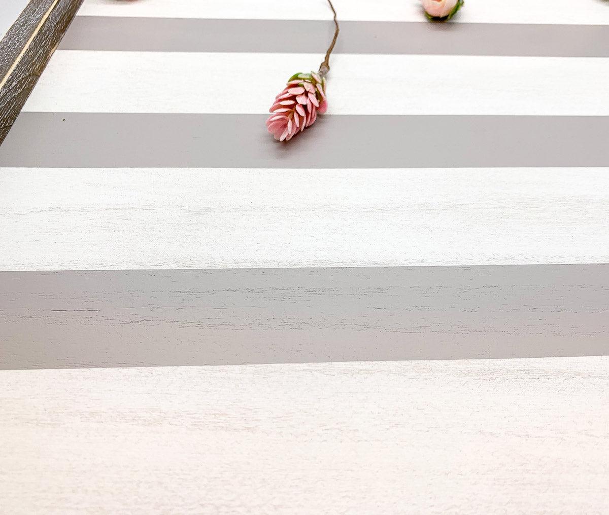 Wooden Charger Tray With Gray and White Stripe