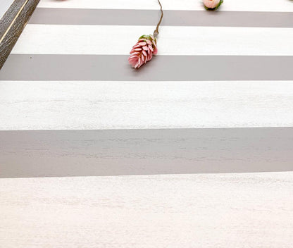 Wooden Charger Tray With Gray and White Stripe