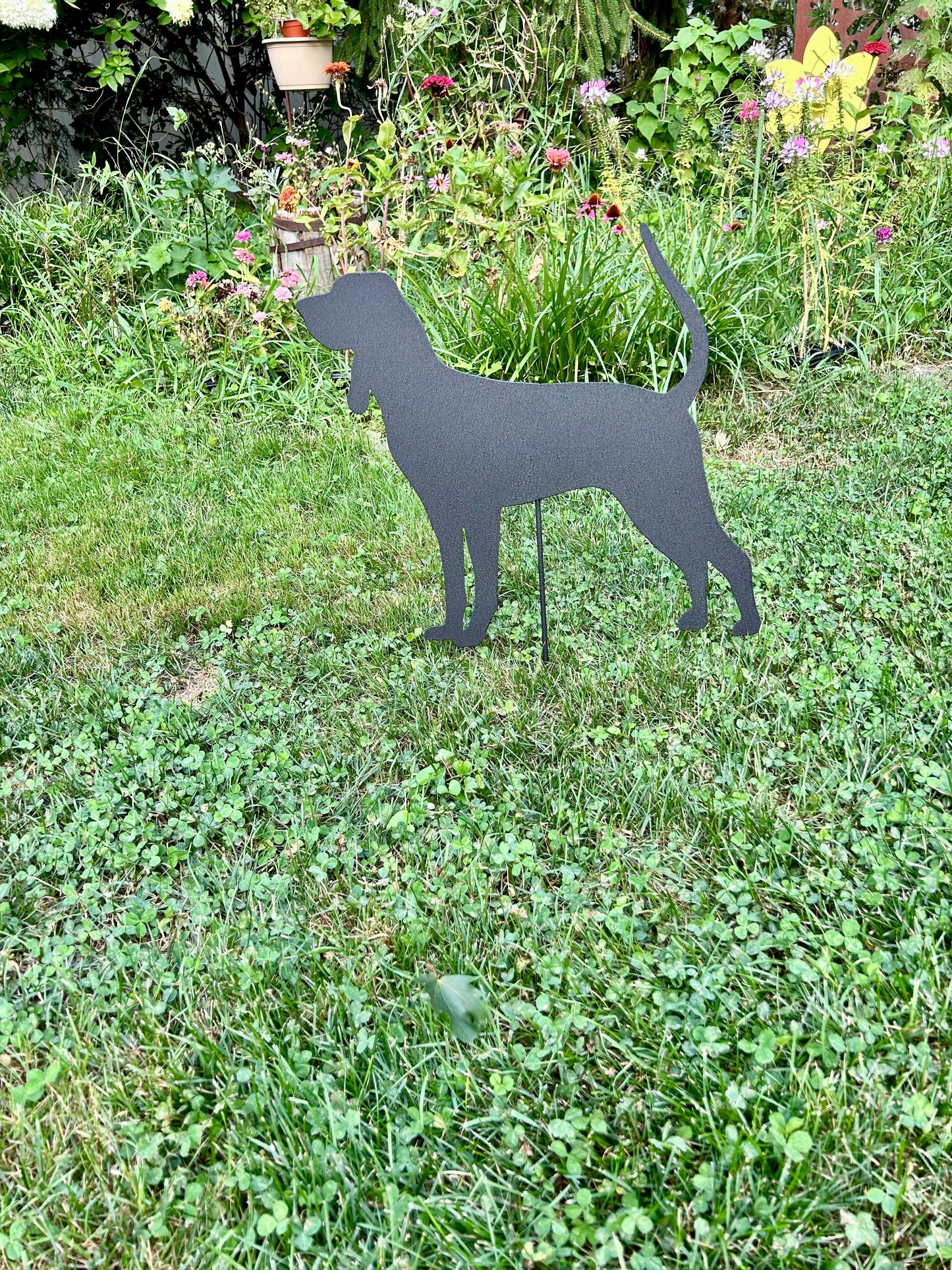Black coonhound garden stake wall art silhouette for yard decor on Tampa Home & Garden Store