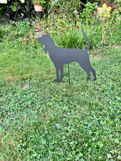 Black coonhound garden stake wall art silhouette for yard decor on Tampa Home & Garden Store