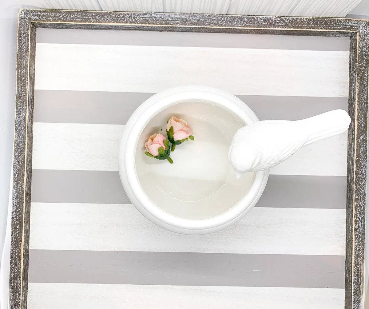 Wooden Charger Tray With Gray and White Stripe