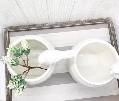 Wooden Charger Tray With Gray and White Stripe