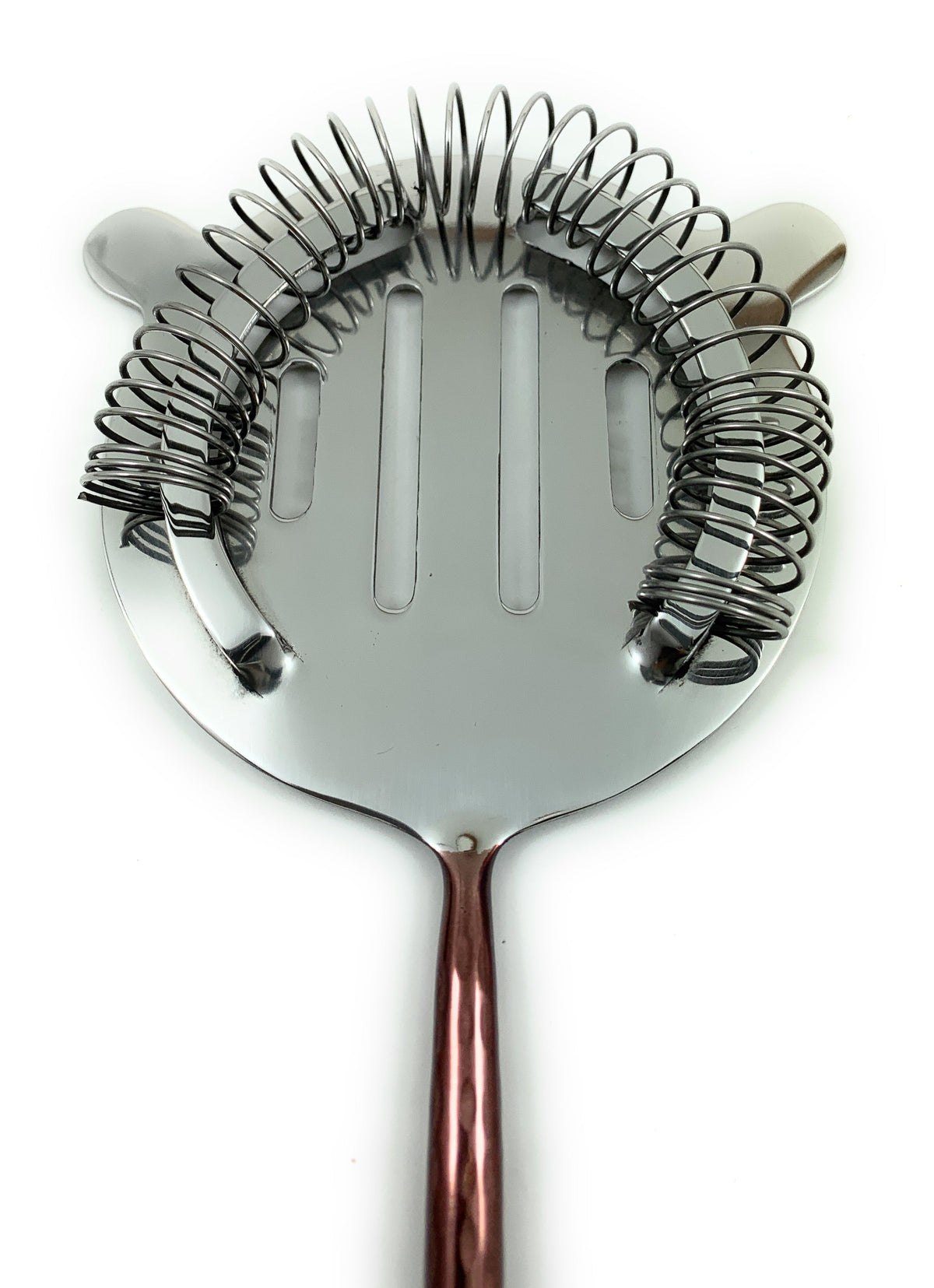 Hawthorne cocktail strainer by Vibhsa with copper hammered PVD handle and steel spring on Tampa Home & Garden Store