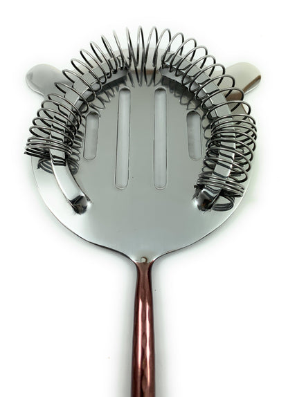 Hawthorne cocktail strainer by Vibhsa with copper hammered PVD handle and steel spring on Tampa Home & Garden Store