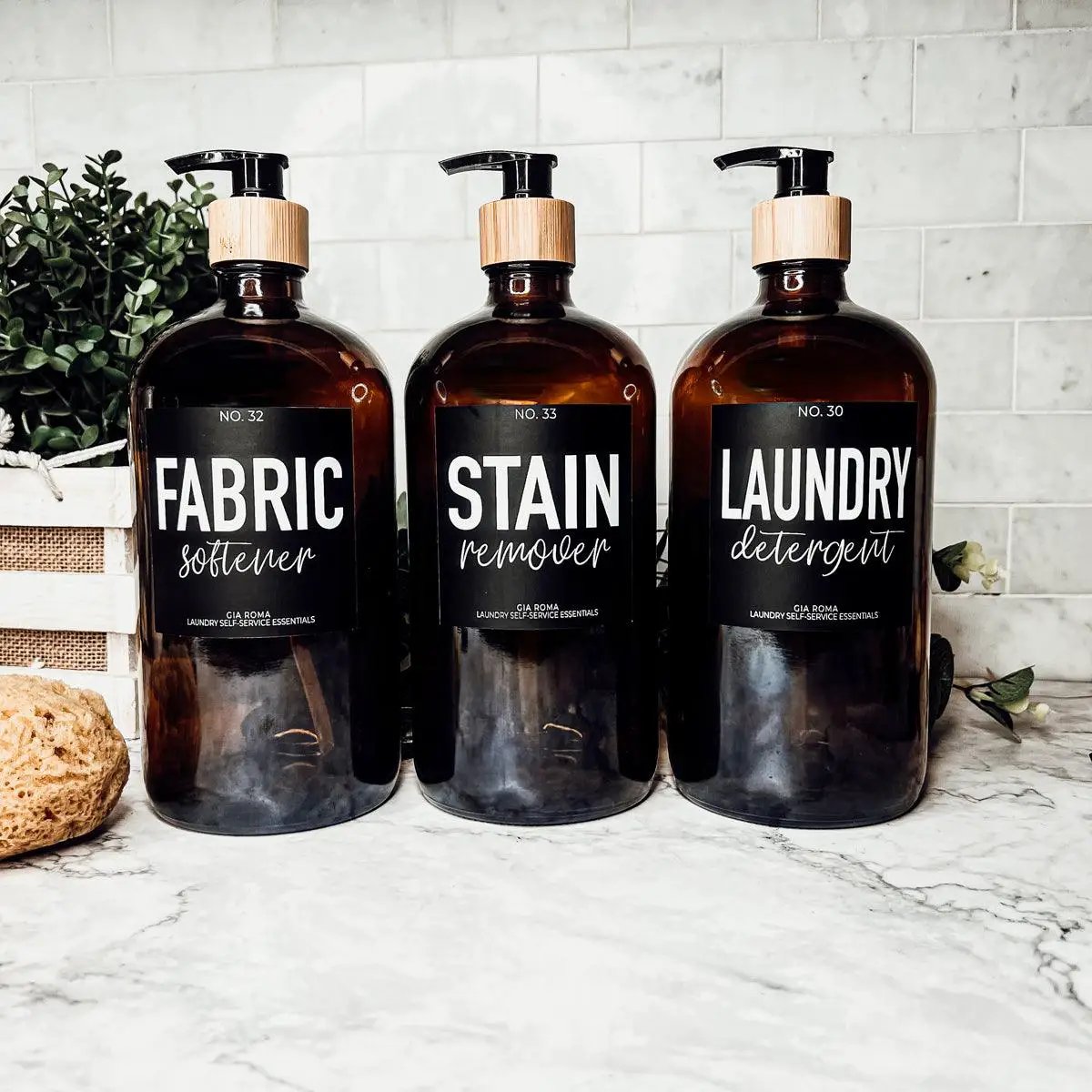 Amber Glass 32oz Reusable Dispenser Bottles