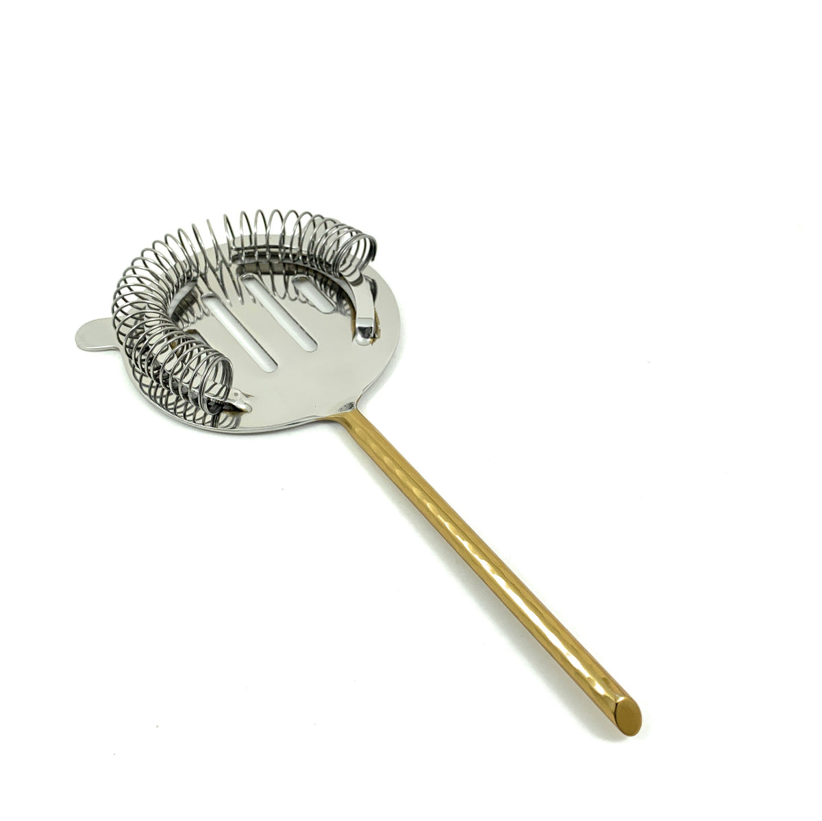Vibhsa stainless steel cocktail strainer with a coiled spring and gold-toned handle on Tampa Home & Garden Store