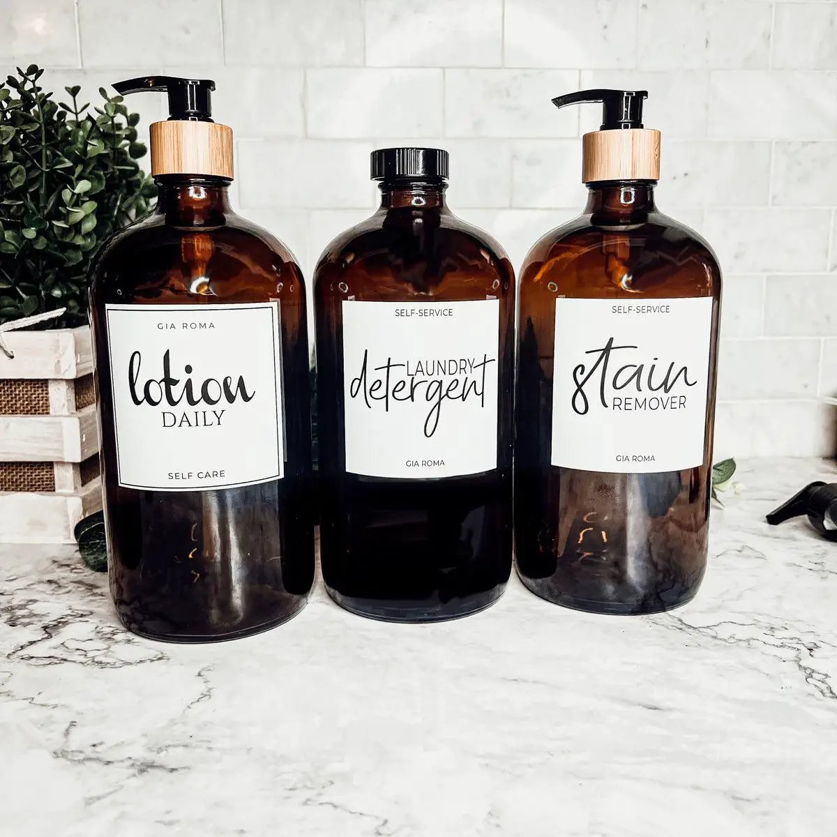 Amber Glass 32oz Reusable Dispenser Bottles
