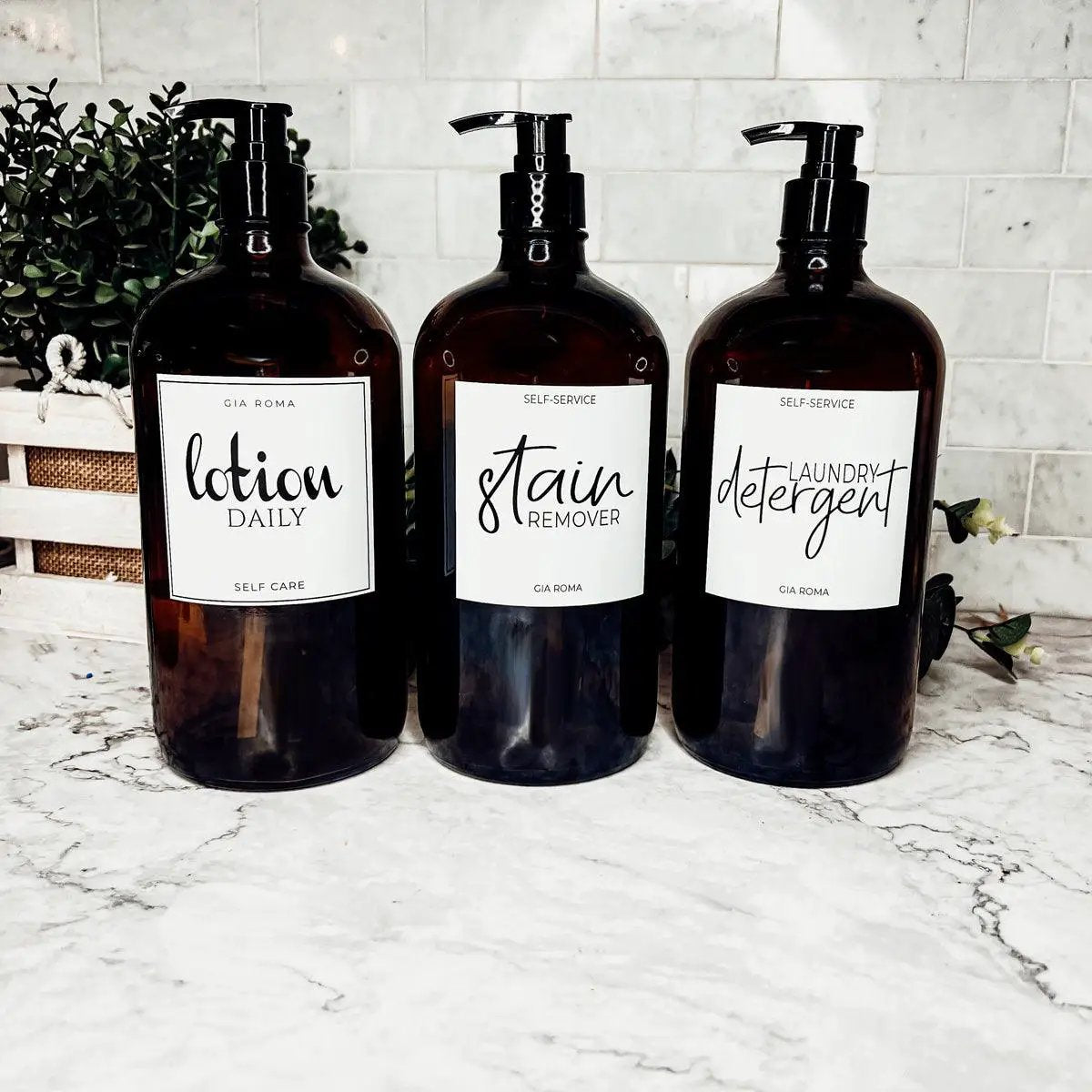 Amber Glass 32oz Reusable Dispenser Bottles