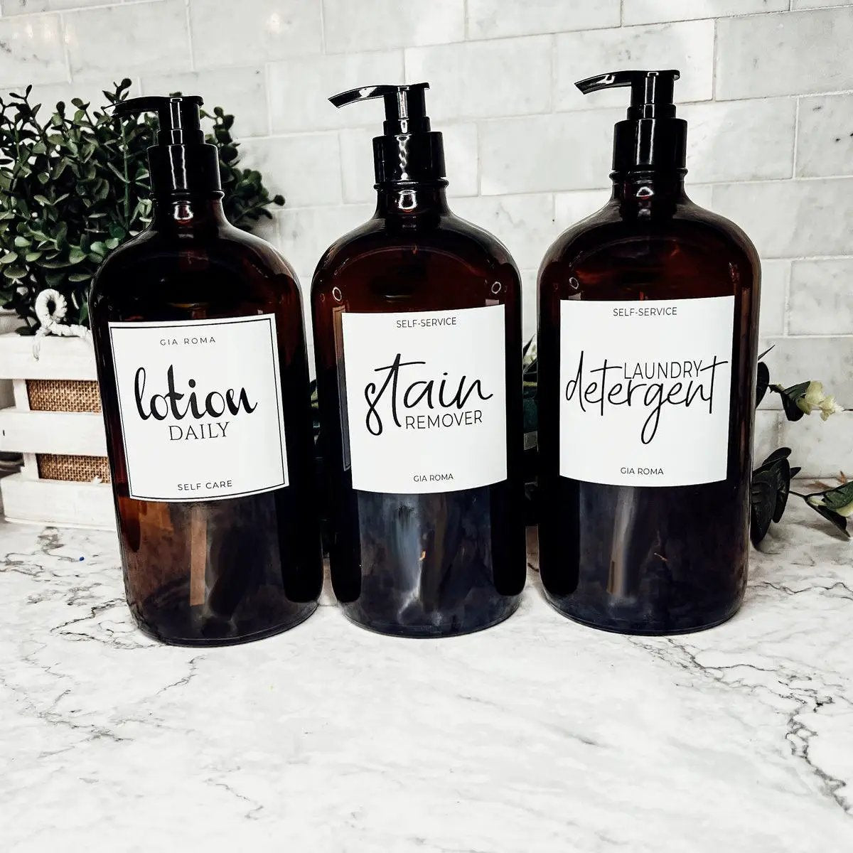 Amber Glass 32oz Reusable Dispenser Bottles