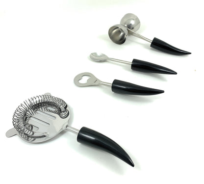Vibhsa 4-piece bar tools kit with black horn resin handles and stainless steel components on Tampa Home & Garden Store