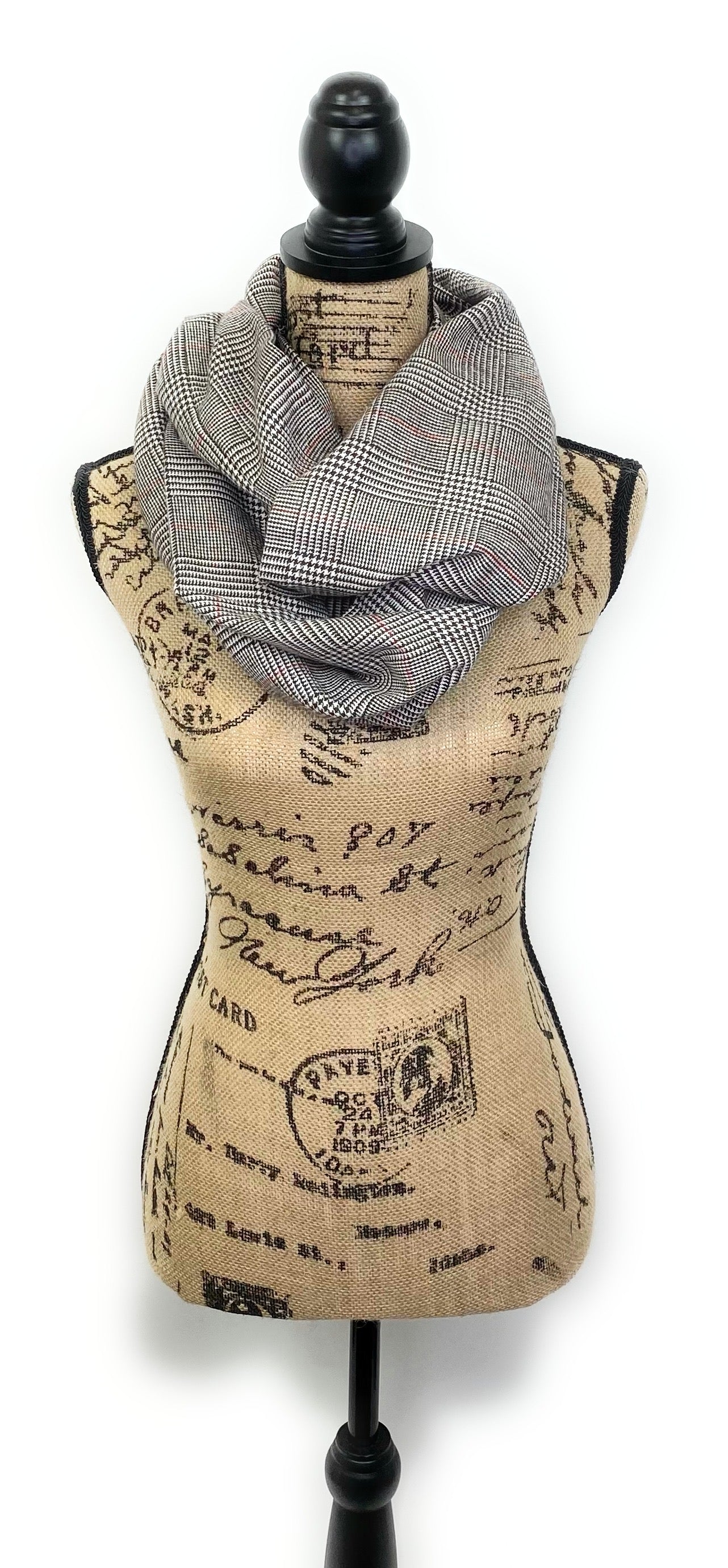 Écharpe infinie ou couverture en flanelle à carreaux Glen Check marron foncé et crème avec orange brûlé