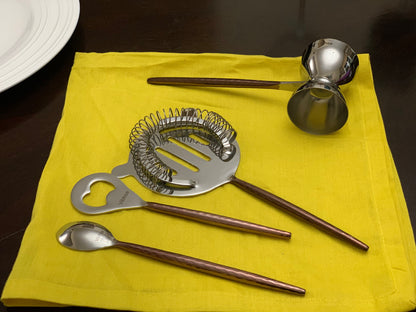 Vibhsa 4-Piece Bar Tools Kit with copper hammered PVD handles and stainless steel on Tampa Home & Garden Store