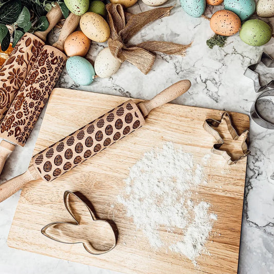 Gia Roma Easter Spring Rolling Pins set of 2 with floral and egg patterns, wooden rollers on Tampa Home & Garden Store