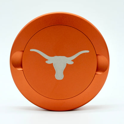 Texas Longhorns metal nicotine pouch can by Ryan's Woodworking, orange can with white longhorn logo on Tampa Home & Garden Store