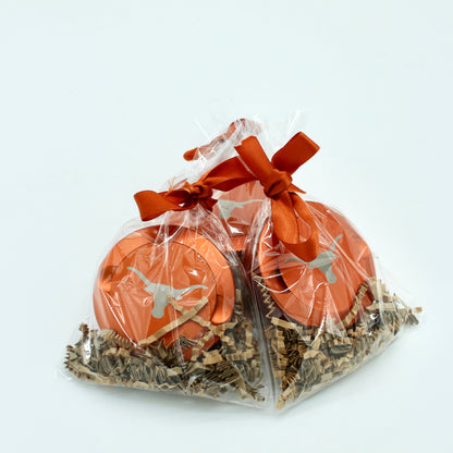 Texas Longhorns metal nicotine pouch cans gift package in orange wrapping with clear bag on Tampa Home & Garden Store
