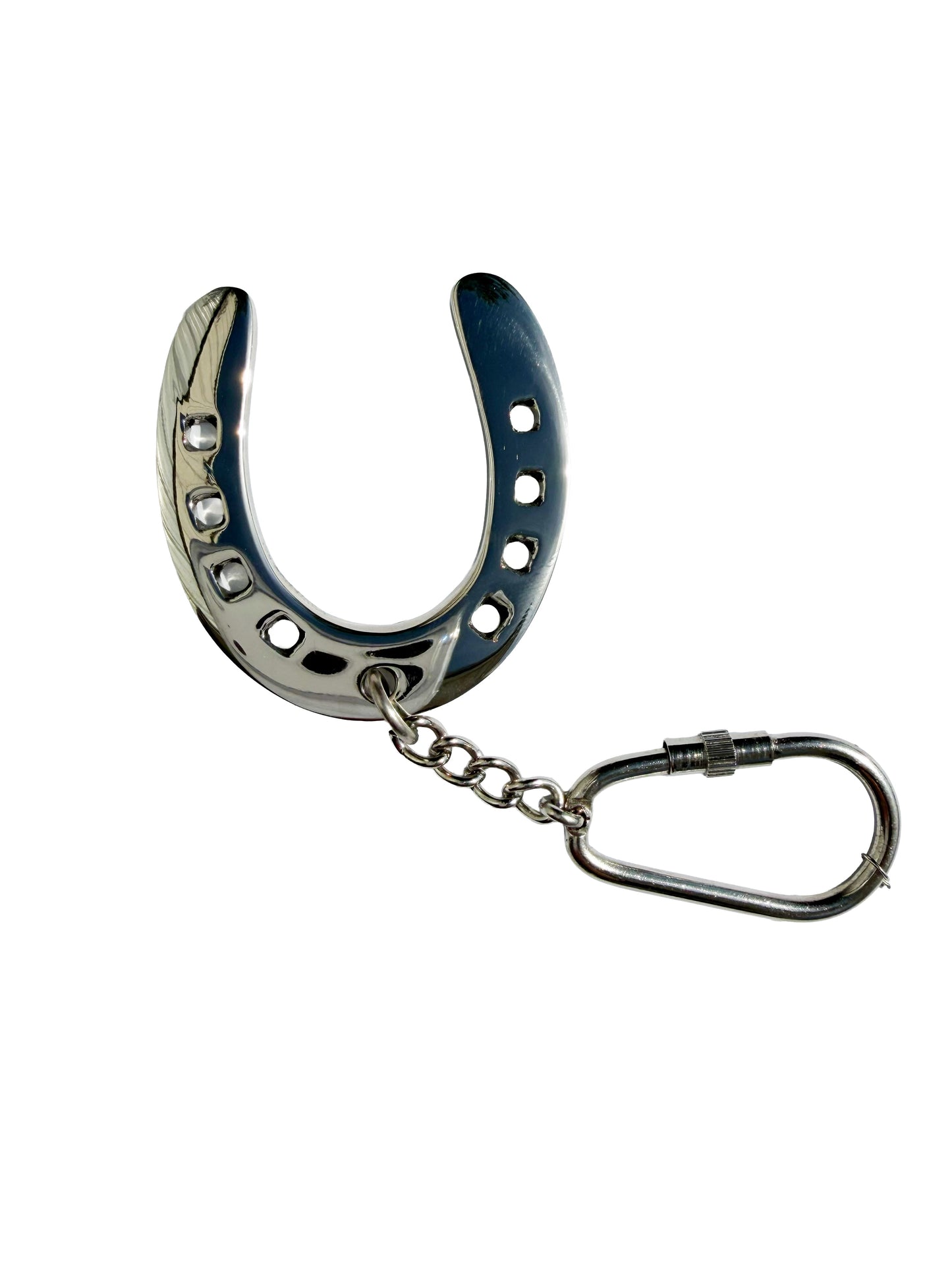 Huntley Equestrian silver horseshoe keychain with chain and oval metal keyring on Tampa Home & Garden Store