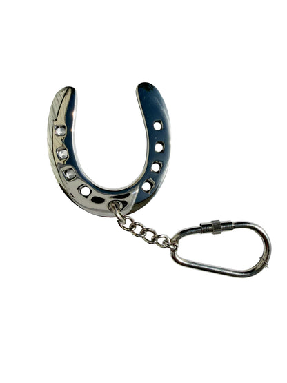 Huntley Equestrian silver horseshoe keychain with chain and oval metal keyring on Tampa Home & Garden Store