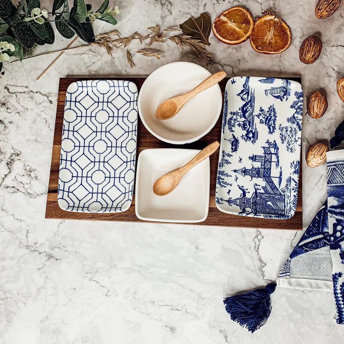Chinoiserie Tapas Serving Set With Blue and White