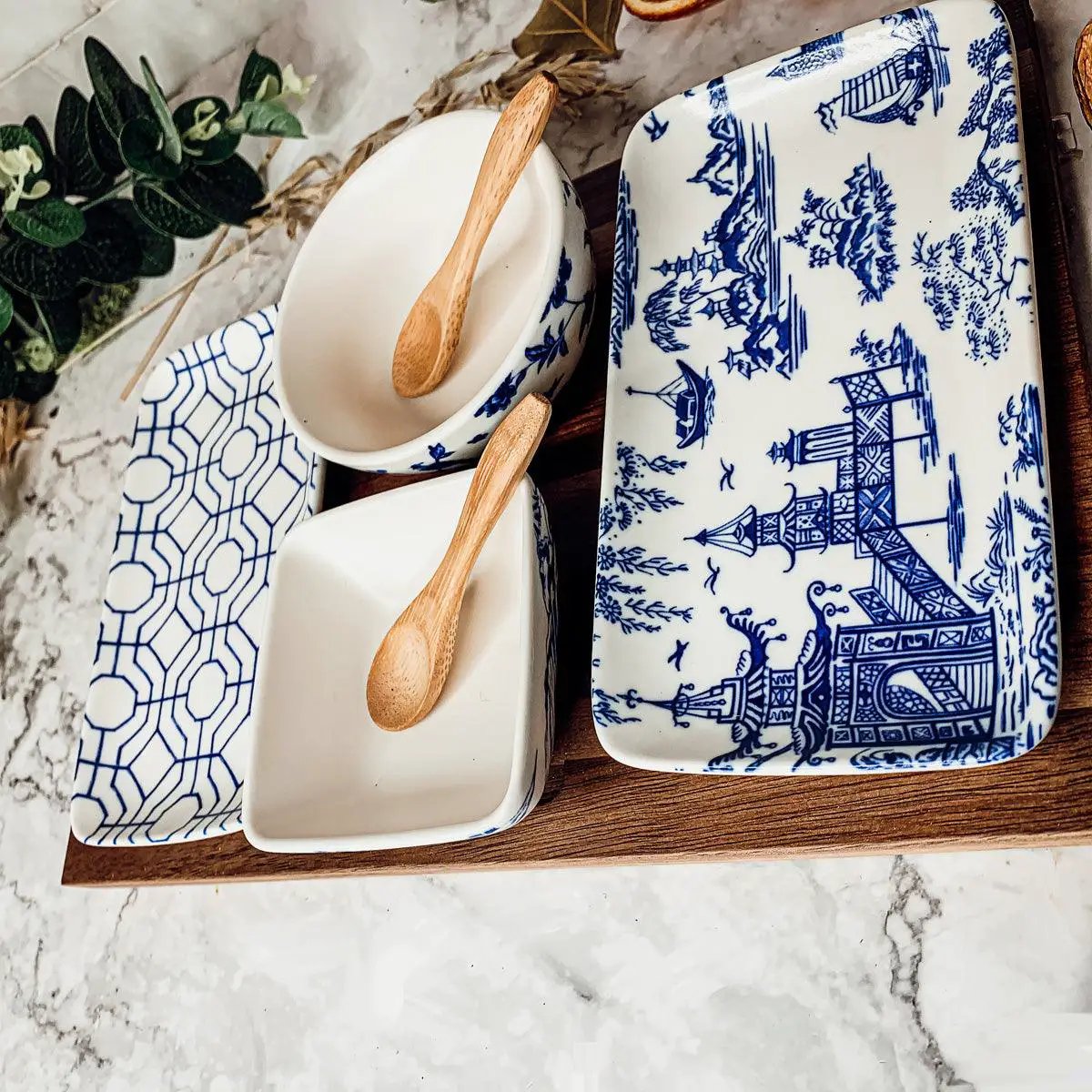 Chinoiserie Tapas Serving Set With Blue and White