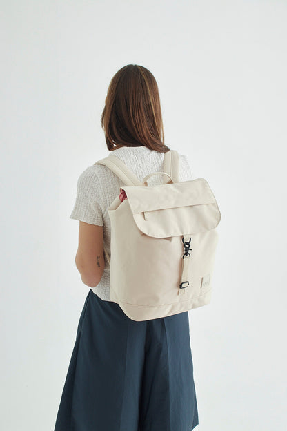 Kaut Backpack in ecru, 19L capacity by Lefrik USA worn on a person on Tampa Home & Garden Store