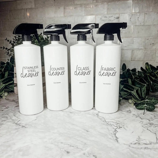 32oz Gia Roma plastic cleaning bottles with black spray tops 4-pack on Tampa Home & Garden Store