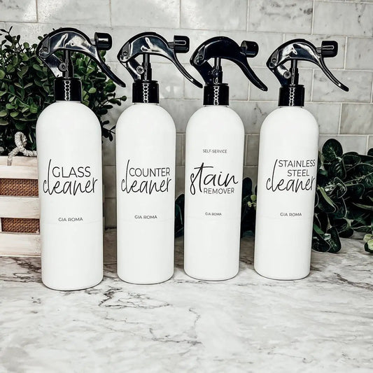 Gia Roma 16oz white plastic cleaning bottles with pumps set of 4 on Tampa Home & Garden Store