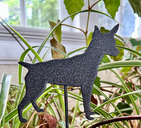 Rat Terrier garden stake silhouette in black speckled metal by Rustica Ornamentals on Tampa Home & Garden Store