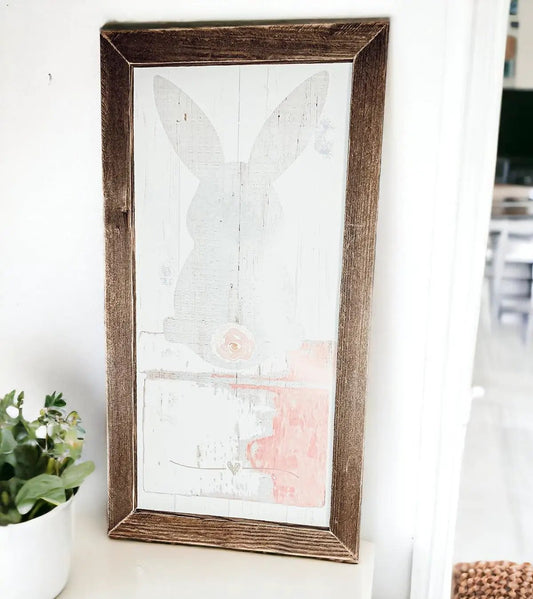 Bunny Tail 24x12 wooden sign Gia Roma, bunny, pink rose, rustic frame Tampa Home & Garden on Tampa Home & Garden Store
